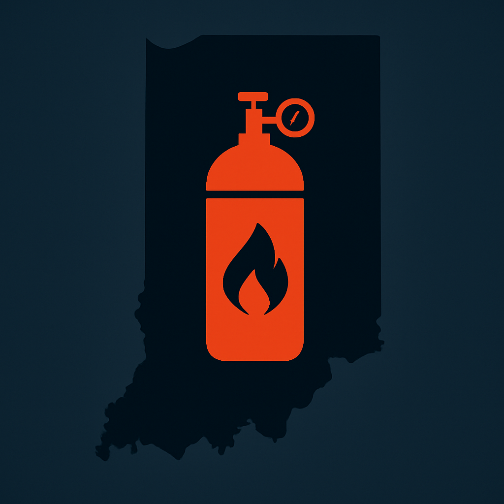 Indiana silhouette with welding gas cylinder